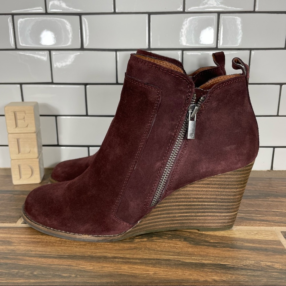 Lucky Brand Yahir Women's Size 11 Shoes Raisin Suede Double Zip Ankle Boots